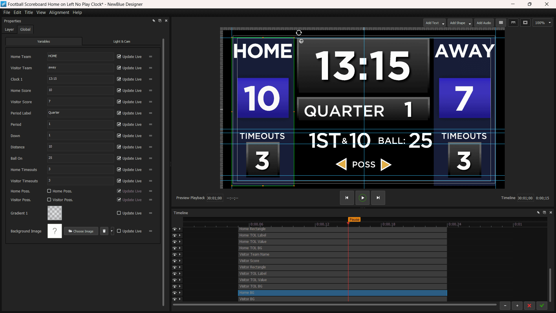 VideoPro designer timeline editor with layers and animations
