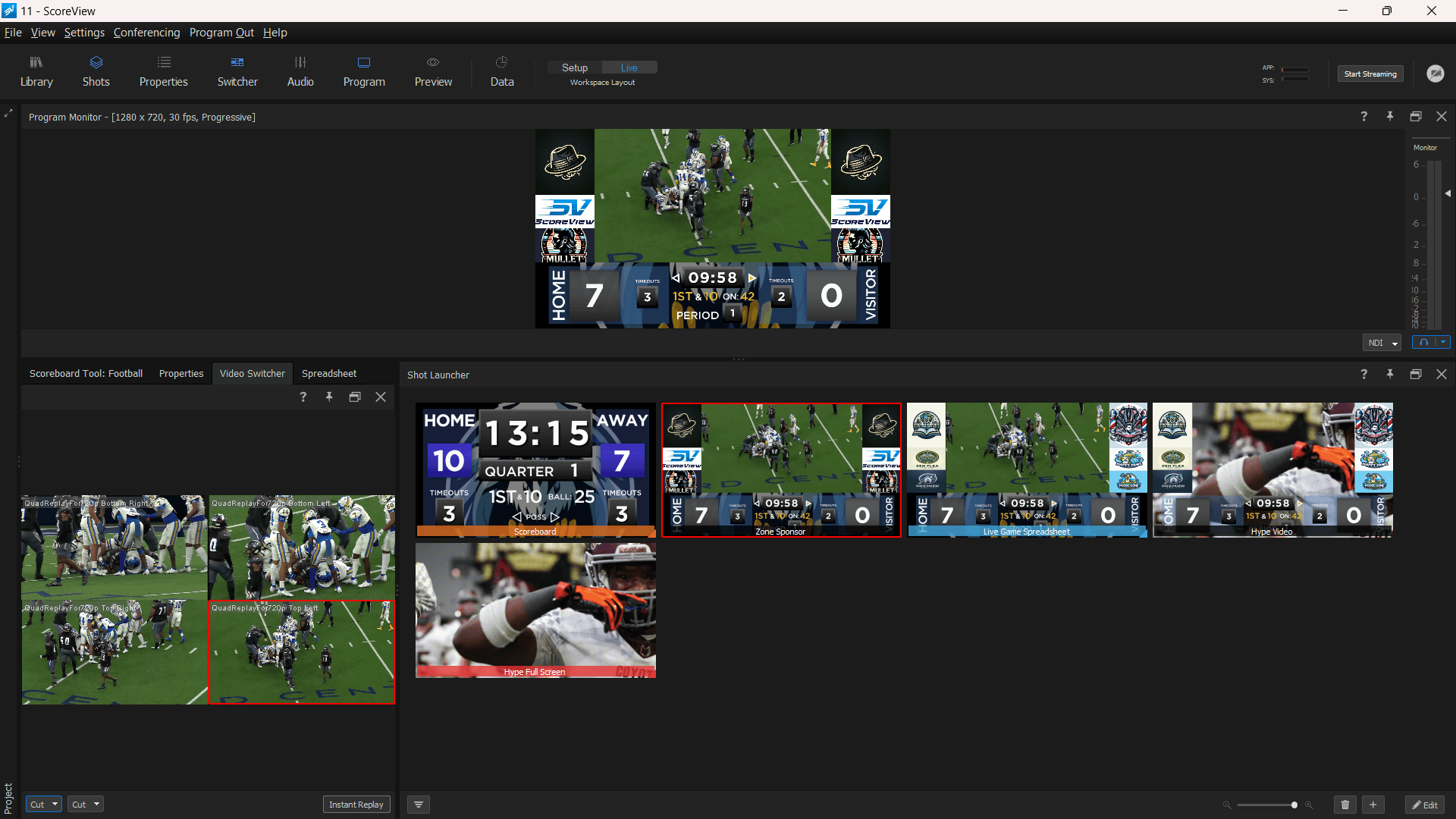 VideoPro production view showing multi-display output